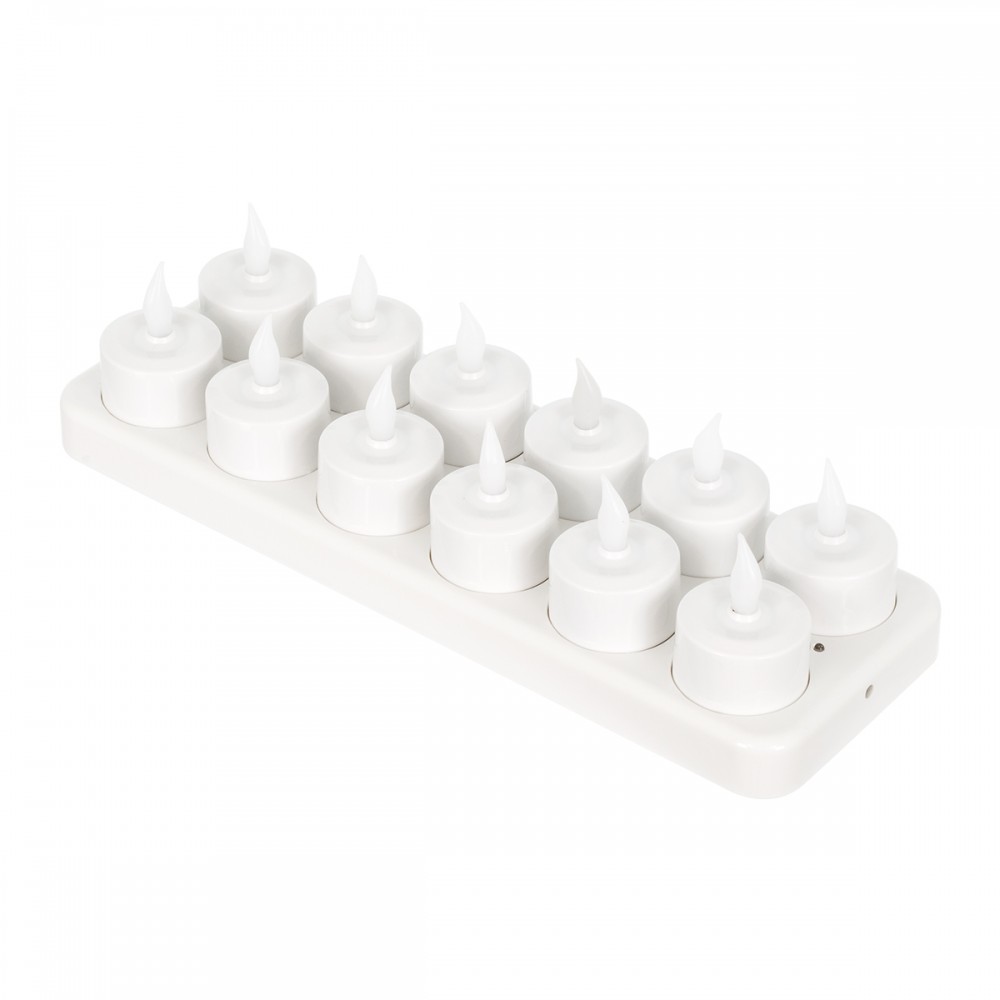 GloboStar® 79565 ΣΕΤ 12 Διακοσμητικών Realistic Κεριών με LED Εφέ Κινούμενης Φλόγας - με Ενσωματωμένη Μπαταρία - Επαναφορτιζόμενα & Βάση Φόρτισης Θερμό Λευκό 2700K