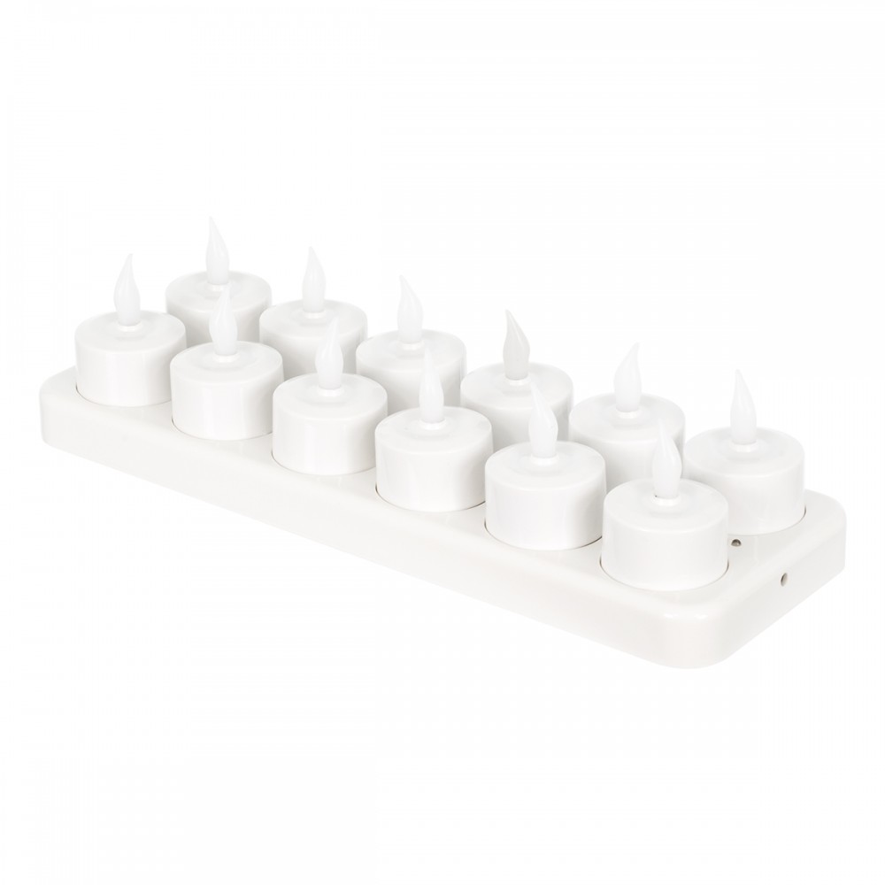 GloboStar® 79565 ΣΕΤ 12 Διακοσμητικών Realistic Κεριών με LED Εφέ Κινούμενης Φλόγας - με Ενσωματωμένη Μπαταρία - Επαναφορτιζόμενα & Βάση Φόρτισης Θερμό Λευκό 2700K