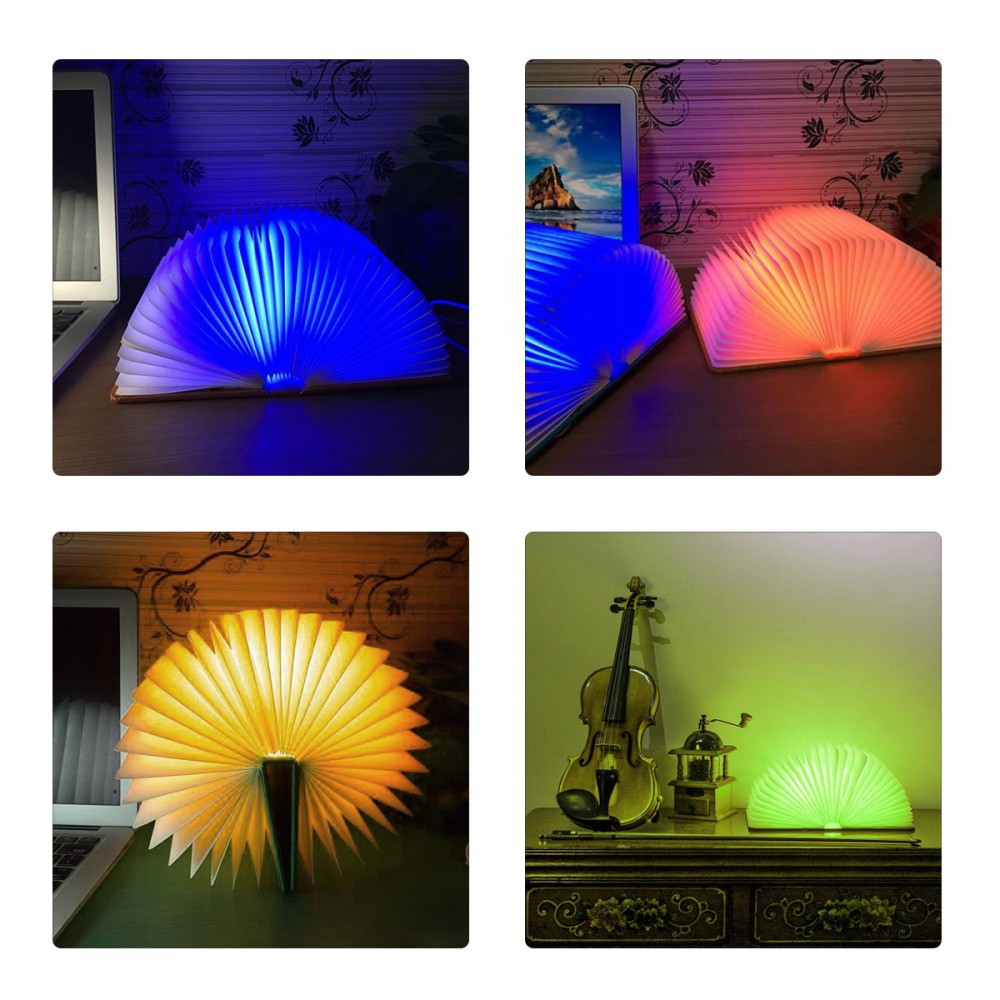 GloboStar® 79636 Vintage Ξύλινο Επιτραπέζιο Διακοσμητικό Φωτιστικό XL Βιβλίο LED SMD 4W 350lm DC 5V 2000mAh Επαναφορτιζόμενο με Καλώδιο Τροφοδοσίας USB RGB 21.5 x 16.5 x 2.2cm