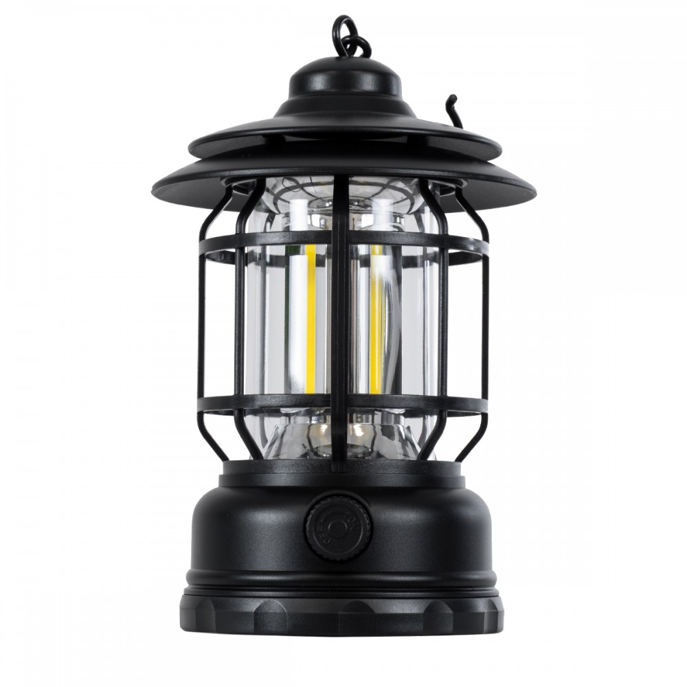 GloboStar® 85692 Αυτόνομο Επαναφορτιζόμενο Φανάρι Camping LED 5W USB 2.0 με Επαναφορτιζόμενη Μπαταρία 1 x 18650 2000mAh Li-ion - IP20 - Dimmable - Μαύρο με Διάφανο Γυαλί - Θερμό Λευκό 3000K Φ12 x Υ17cm