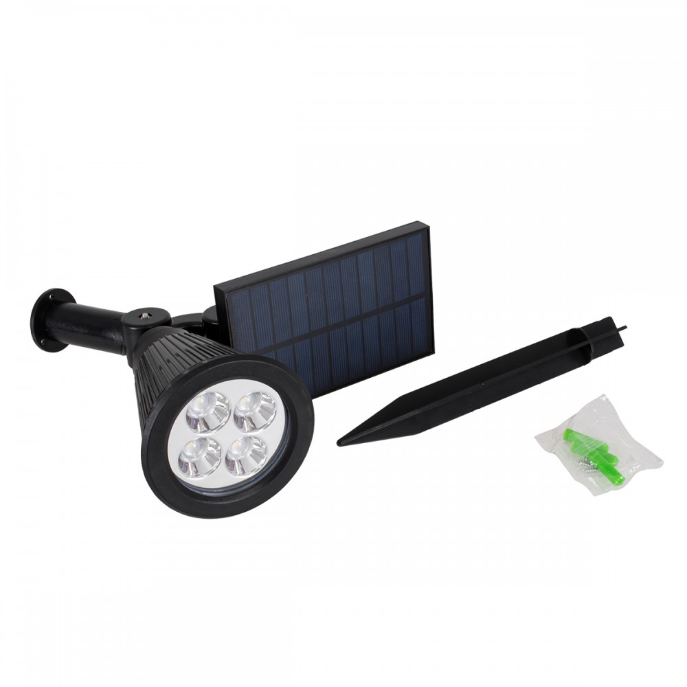 GloboStar® 85709 Μαύρο Προβολάκι Σποτ Κήπου Πλαστικό Καρφωτό LED HIGH POWER 8W 800lm με Ενσωματωμένη Μπαταρία 2200mAh - Φωτοβολταϊκό Πάνελ με Αισθητήρα Ημέρας-Νύχτας Αδιάβροχo IP67 Θερμό Λευκό 3000K