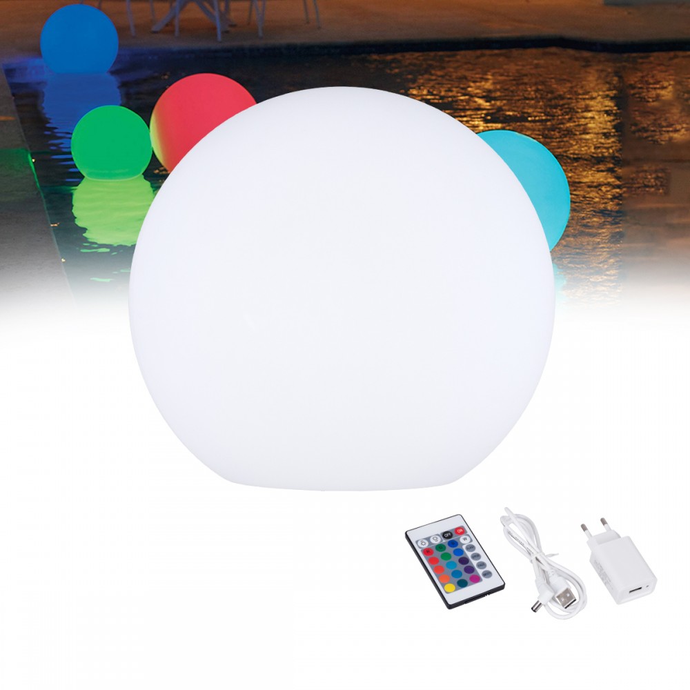 GloboStar® GARDENGLOW  85825 Ακρυλικό Φωτιστικό Μπάλα Εξωτερικού Χώρου - Πισίνας LED Globe 10W Φ40 Επαναφορτιζόμενο Μπαταρίας με Καλώδιο USB - Φορτιστή και Ασύρματο Χειριστήριο IR Αδιάβροχο IP65 Πολύχρωμο RGBW
