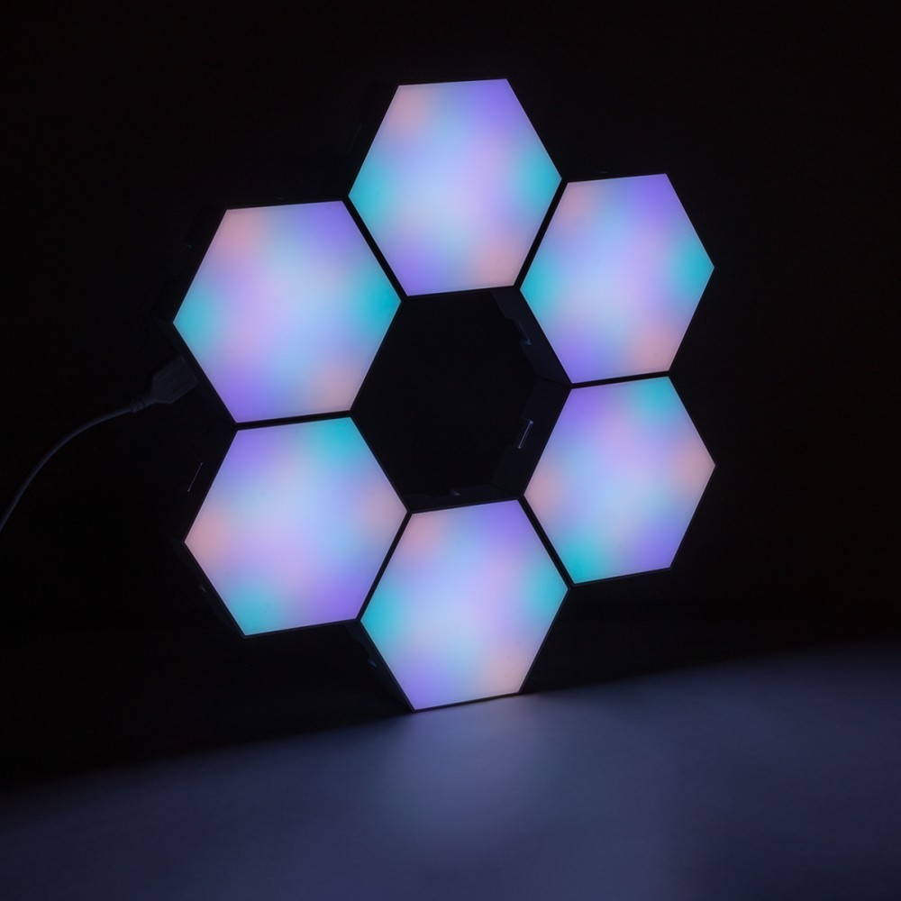 GloboStar® DIGIOCTA 90448 Σετ 6 Ψηφιακων LED RGB Φωτιστικών Κυψελών με Ψηφιακό Controller με WiFi Smart APP & Ασύρματο Χειριστήριο RF 2.4Ghz - LED SMD 5050 9W/Σετ 84PIXEL/Σετ 720lm/Σετ 120° DC 5V με USB 2.0 IP20 Πολύχρωμο RGB - Dimmable - Μ10.5 x Π10.