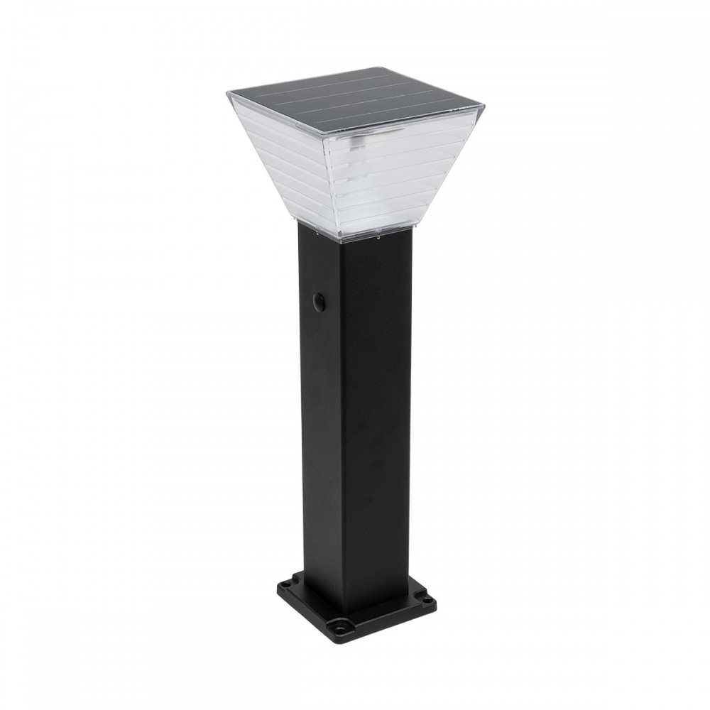 GLOBOSTAR® VEGGIE 90524 Φωτιστικό Κολωνάκι Κήπου LED 10W 500lm 120° με Ενσωματωμένο Φωτοβολταϊκό Panel 6V 2W & Επαναφορτιζόμενη Μπαταρία Li-ion 3.2V 6000mAh με Αισθητήρα Ημέρας-Νύχτας Αδιάβροχο IP65 All in One CCT 6000K-4500K - Sanan SMD Chip - Μαύρο 