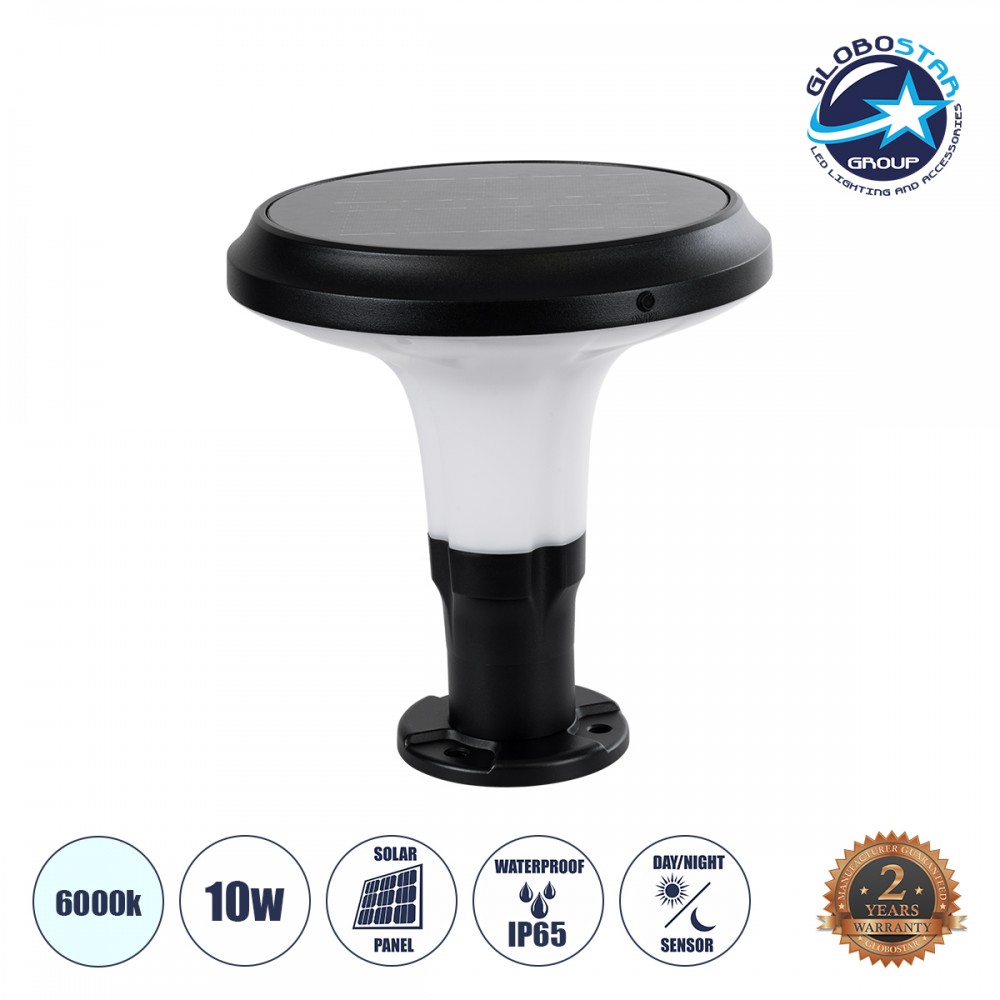 GLOBOSTAR® WHISPER 90535 Φωτιστικό Κολωνάκι Κήπου LED 10W 330lm 120° με Ενσωματωμένο Φωτοβολταϊκό Panel 6V 2W & Επαναφορτιζόμενη Μπαταρία Li-ion 3.2V 1800mAh με Αισθητήρα Ημέρας-Νύχτας Αδιάβροχο IP65 Ψυχρό Λευκό 6000K - Γκρι Ανθρακί - Μ25 x Π25 x Υ28c