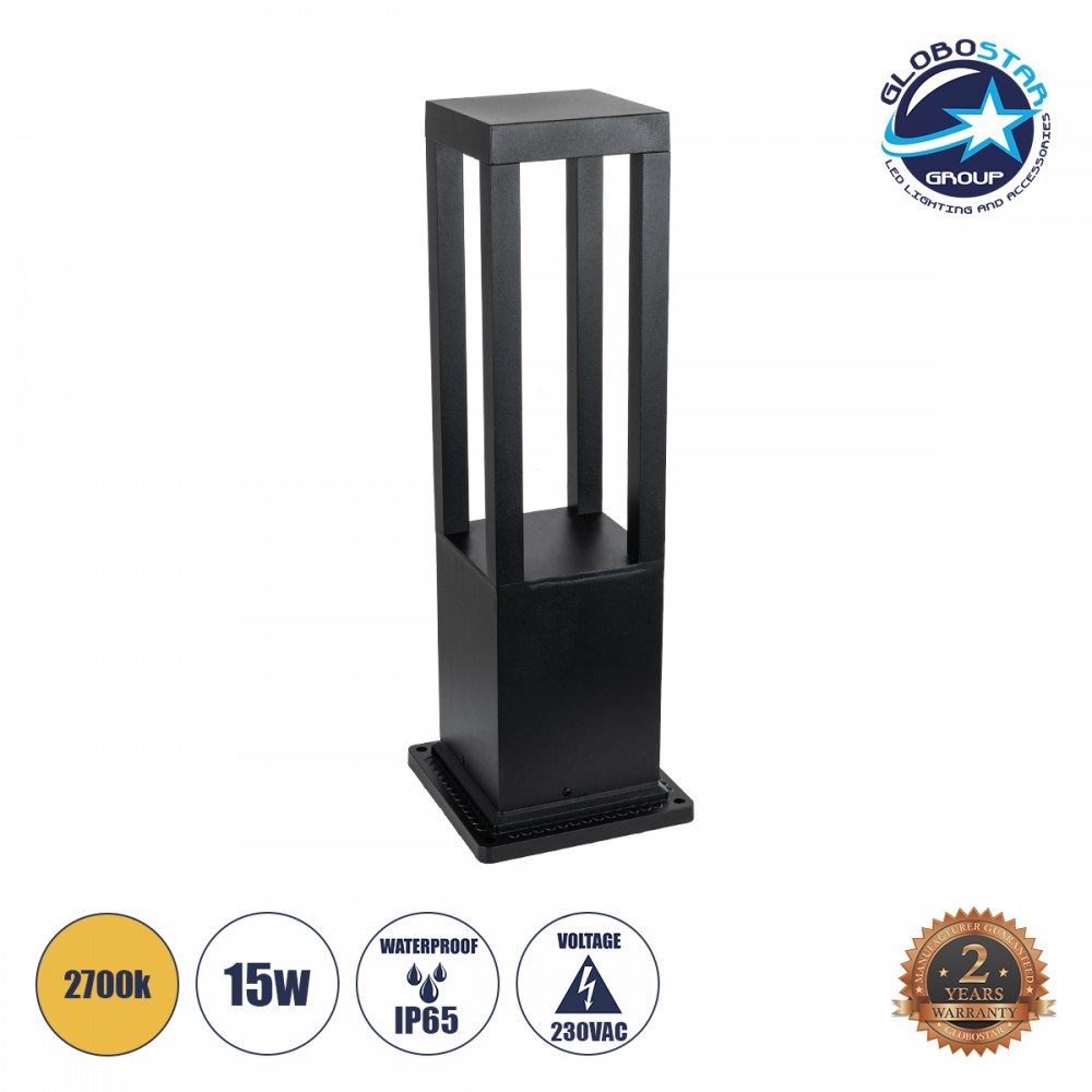 GLOBOSTAR® HONEYBEE 90541 Φωτιστικό Κολωνάκι Κήπου LED 15W 1500lm 120° AC 220-240V Αδιάβροχο IP65 Θερμό Λευκό 2700K - Γκρι Ανθρακί - Μ20 x Π20 x Υ60cm - 3 Χρόνια Εγγύηση