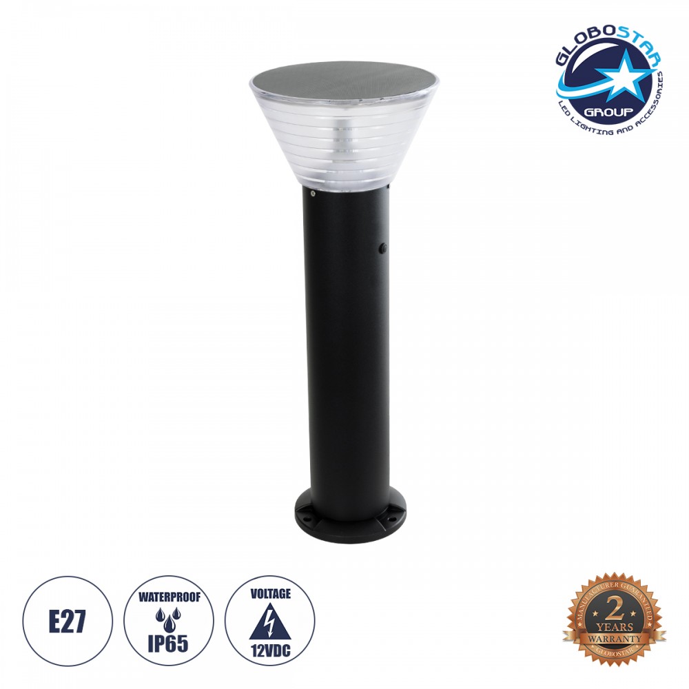 GLOBOSTAR® VEGGIE 90550 Φωτιστικό Κολωνάκι Κήπου με Ντουί 1 x E27 60° AC 220-240V Αδιάβροχο IP65 - Μαύρο - Μ23 x Π23 x Υ60cm