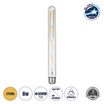 GloboStar® 99020 Λάμπα LED Long Filament E27 T30 Σωλήνας 8W 800lm 360° AC 220-240V IP20 Φ3 x Υ30cm Θερμό Λευκό 2700K με Διάφανο Γυαλί - Dimmable - 3 Years Warranty