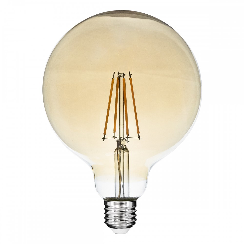GloboStar® 99043 Λάμπα LED Long Filament E27 G125 Γλόμπος 8W 720lm 360° AC 220-240V IP20 Φ12.5 x Υ18cm Ultra Θερμό Λευκό 2200 K με Μελί Γυαλί Dimmable - 3 Χρόνια Εγγύηση