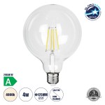 GloboStar® 99093 Λάμπα LED Long Filament E27 G125 Γλόμπος 4W 840lm 360° AC 220-240V IP20 Φ12.5 x Υ13.8cm Φυσικό Λευκό 4000K με Διάφανο Γυαλί - Pro Series 210lm/W - A Ενεργειακή Κλάση - 3 Χρόνια Εγγύηση