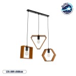 GLOBOSTAR® ELISE 999-0034 Μοντέρνο Κρεμαστό Φωτιστικό Οροφής με Ντουί 3 x E27 AC 220-240V IP20 - Καφέ & Μαύρο - Μ74 x Π9 x Υ40cm