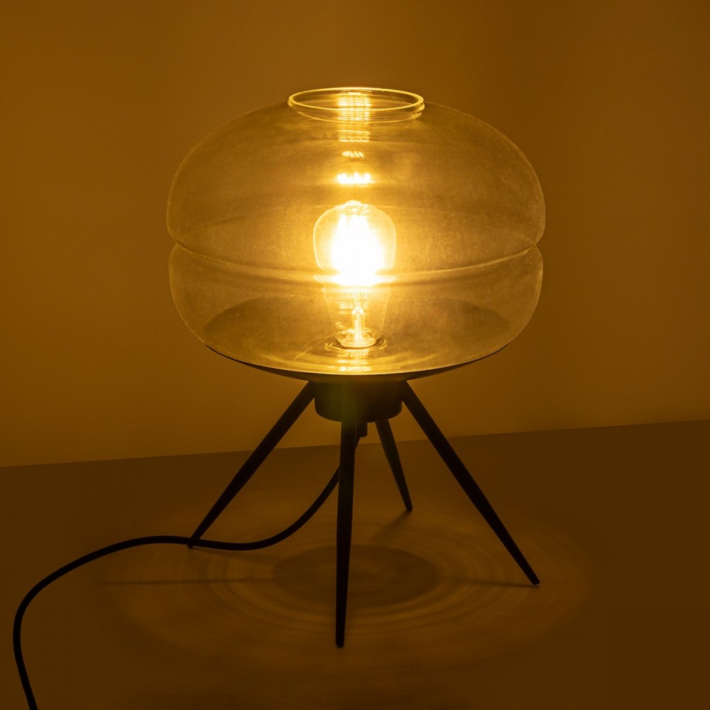 GLOBOSTAR® JAVAN 999-0036 Μοντέρνο Επιτραπέζιο Φωτιστικό Πορτατίφ με Ντουί 1 x E27 AC 220-240V IP20 - Διάφανο & Μαύρο - Μ30 x Π30 x Υ40cm