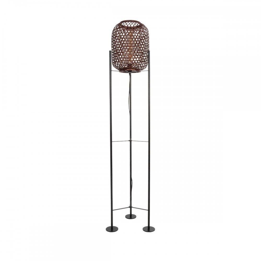 GloboStar® CURACAO 999-0041 Μοντέρνο Επιδαπέδιο Φωτιστικό Μονόφωτο 1 x E27 IP20 Μαύρο Μέταλλο με Καφέ Ξύλο - Μ30 x Π30 x Υ165cm