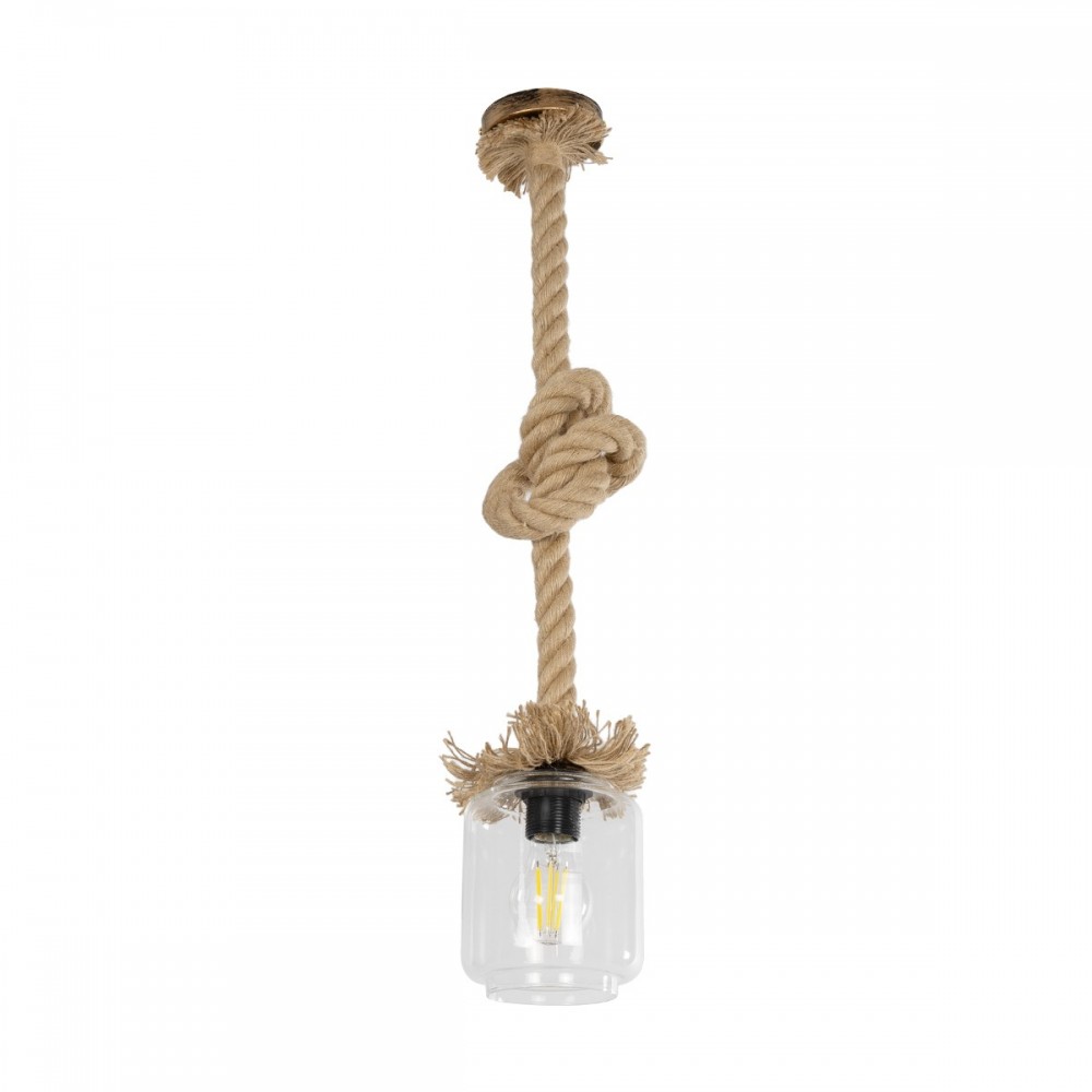 GLOBOSTAR® JAM 999-0116 Vintage Κρεμαστό Φωτιστικό Οροφής με Ντουί 1 x E27 AC 220-240V IP20 - Διάφανο & Μπεζ - Μ13 x Π13 x Υ125cm