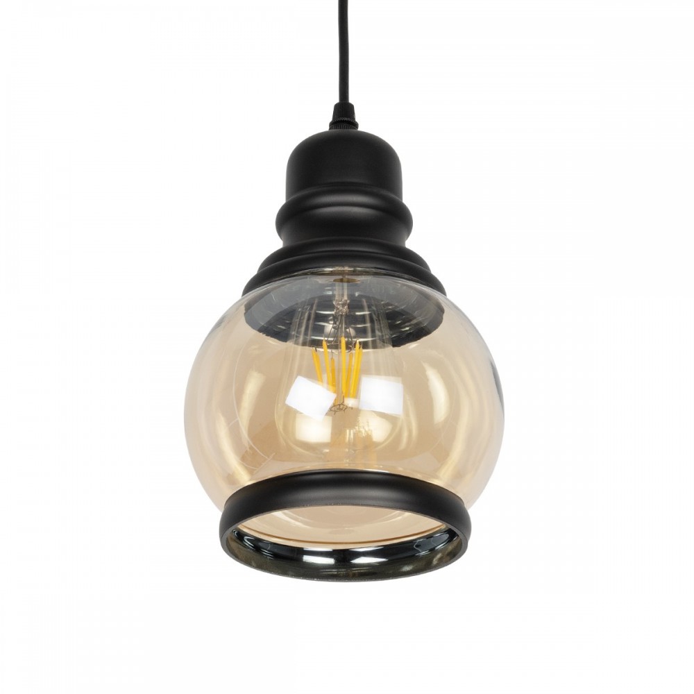 GLOBOSTAR® OLIVER 999-0186 Vintage Κρεμαστό Φωτιστικό Οροφής με Ντουί 1 x E27 AC 220-240V IP20 - Μελί & Μαύρο - Μ16 x Π16 x Υ25cm