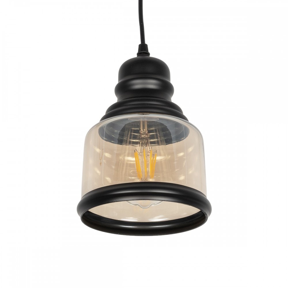 GLOBOSTAR® OLIVER 999-0187 Vintage Κρεμαστό Φωτιστικό Οροφής με Ντουί 1 x E27 AC 220-240V IP20 - Μελί & Μαύρο - Μ15 x Π15 x Υ21.5cm