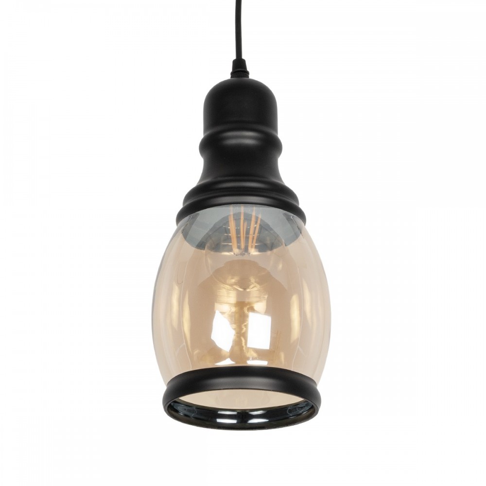 GLOBOSTAR® OLIVER 999-0188 Vintage Κρεμαστό Φωτιστικό Οροφής με Ντουί 1 x E27 AC 220-240V IP20 - Μελί & Μαύρο - Μ14 x Π14 x Υ30cm