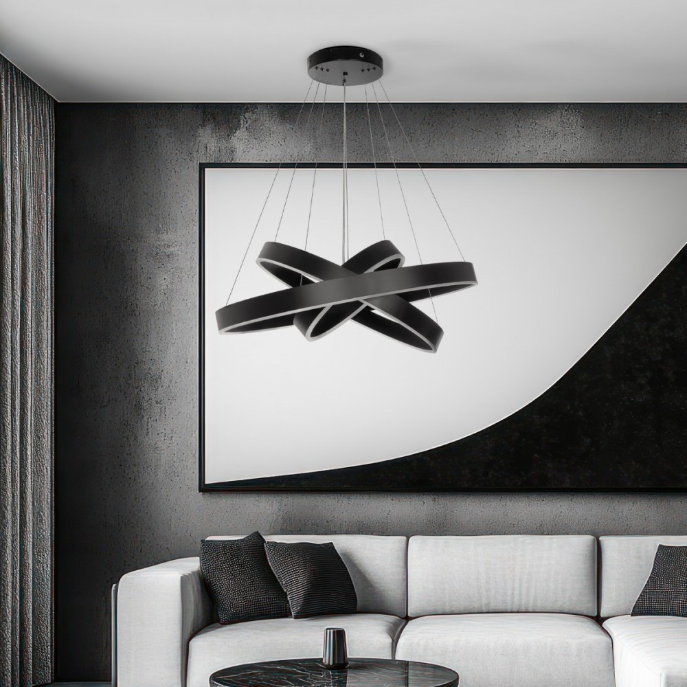 kelvo® VENOM KLV-101-0199-V2 Κρεμαστό Φωτιστικό Οροφής LED 120W 12000lm 120° AC 220-240V IP20 Ρυθμιζόμενο Λευκό CCT με Χειριστήριο από 2700K έως 6000K Dimmable - Lumileds SMD Chip - Μαύρο Ματ - Μ80 x Π80 x Υ80cm - 3 Χρόνια Εγγύηση