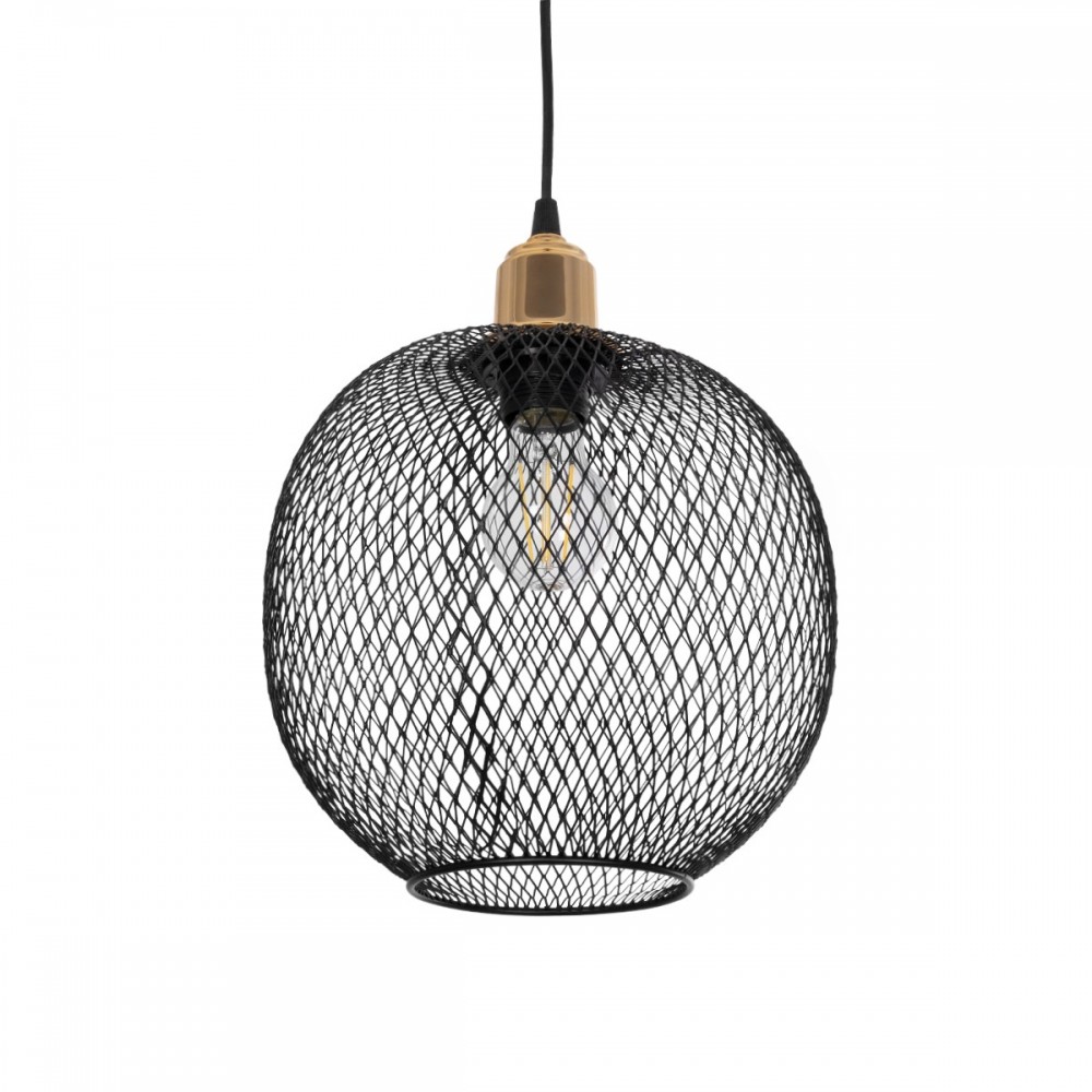 GLOBOSTAR® WIRE LE-201-0019 Μοντέρνο Κρεμαστό Φωτιστικό Οροφής με Ντουί 1 x E27 AC 220-240V IP20 - Μαύρο & Χρυσό - Μ25 x Π25 x Υ32cm