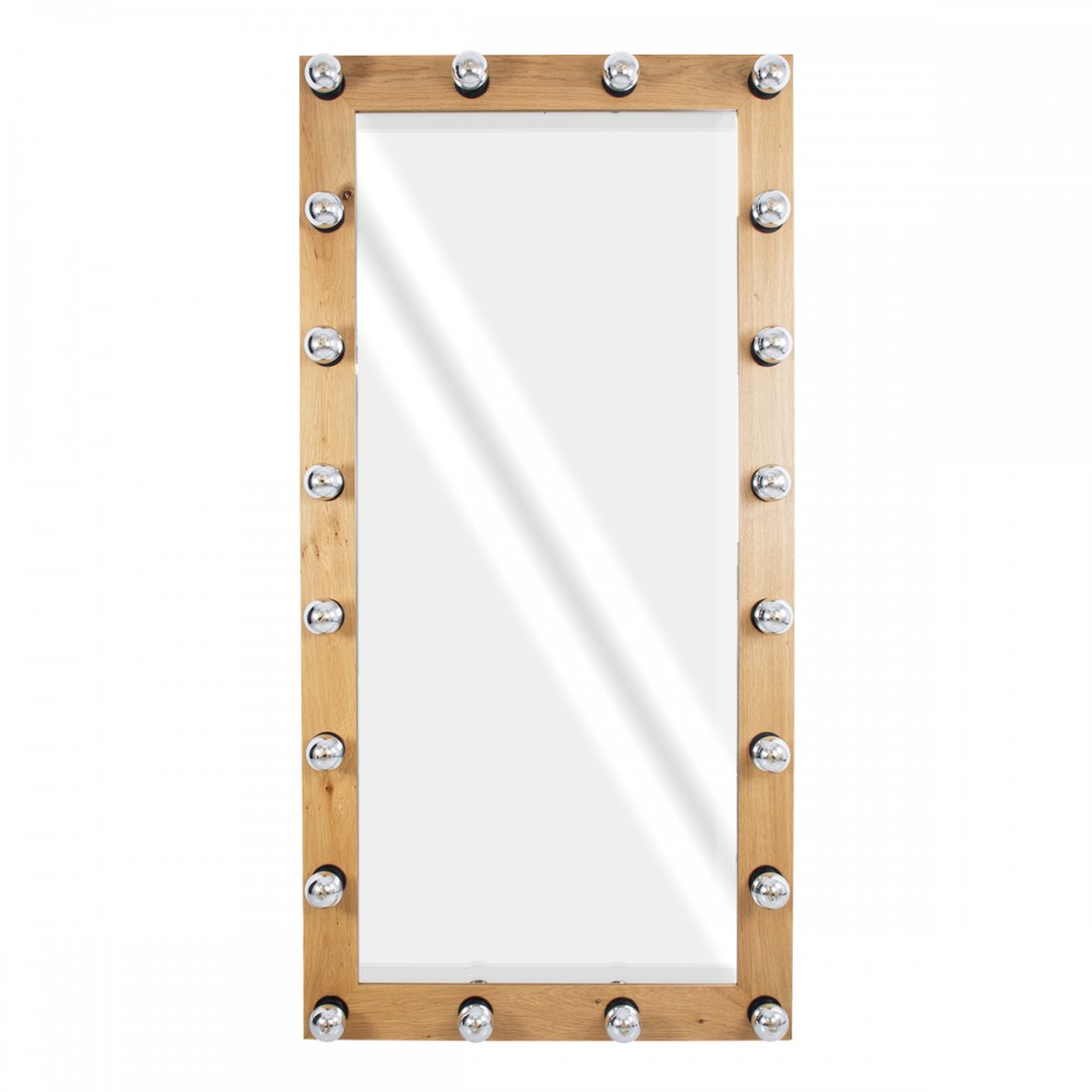GloboStar® MAKEUP MIRROR-160x80-1 Μοντέρνος Καθρέπτης Μακιγιάζ με Πλαίσιο Φυσικού Ξύλου με Διακόπτη On/Off 20 x E27 AC220-240V - Μ80 x Π7 x Υ160cm - Μπεζ Δρυς