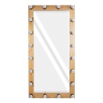 GloboStar® MAKEUP MIRROR-160x80-1 Μοντέρνος Καθρέπτης Μακιγιάζ με Πλαίσιο Φυσικού Ξύλου με Διακόπτη On/Off 20 x E27 AC220-240V - Μ80 x Π7 x Υ160cm - Μπεζ Δρυς