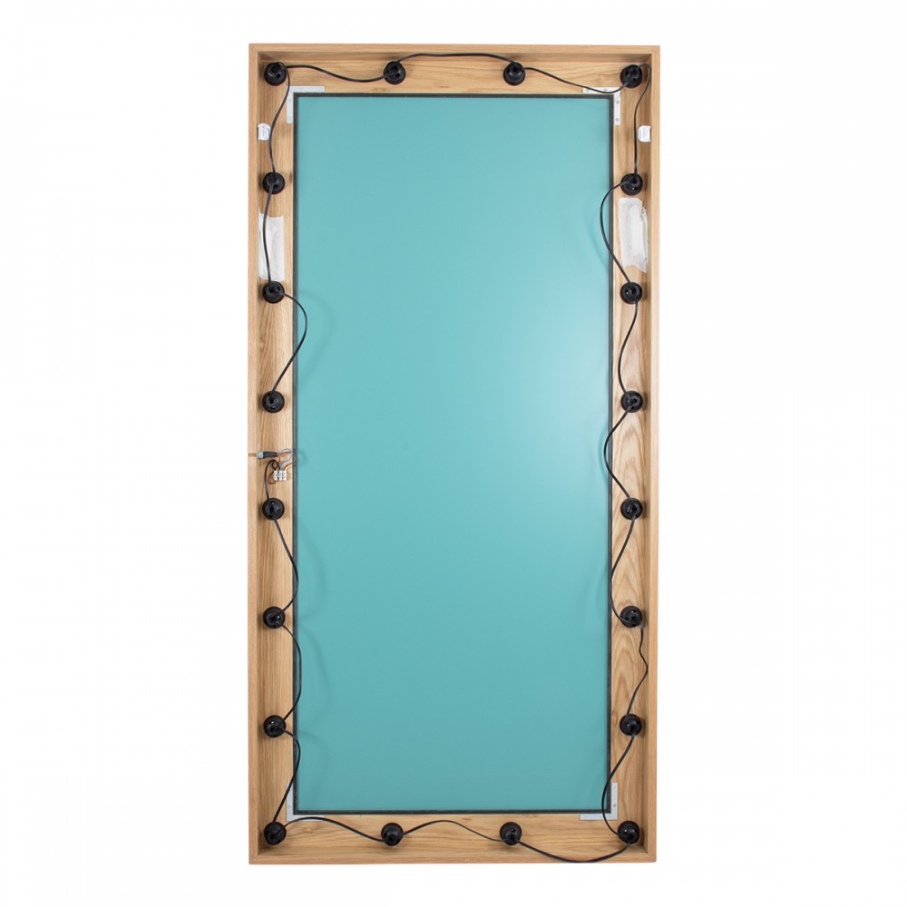GloboStar® MAKEUP MIRROR-160x80-1 Μοντέρνος Καθρέπτης Μακιγιάζ με Πλαίσιο Φυσικού Ξύλου με Διακόπτη On/Off 20 x E27 AC220-240V - Μ80 x Π7 x Υ160cm - Μπεζ Δρυς