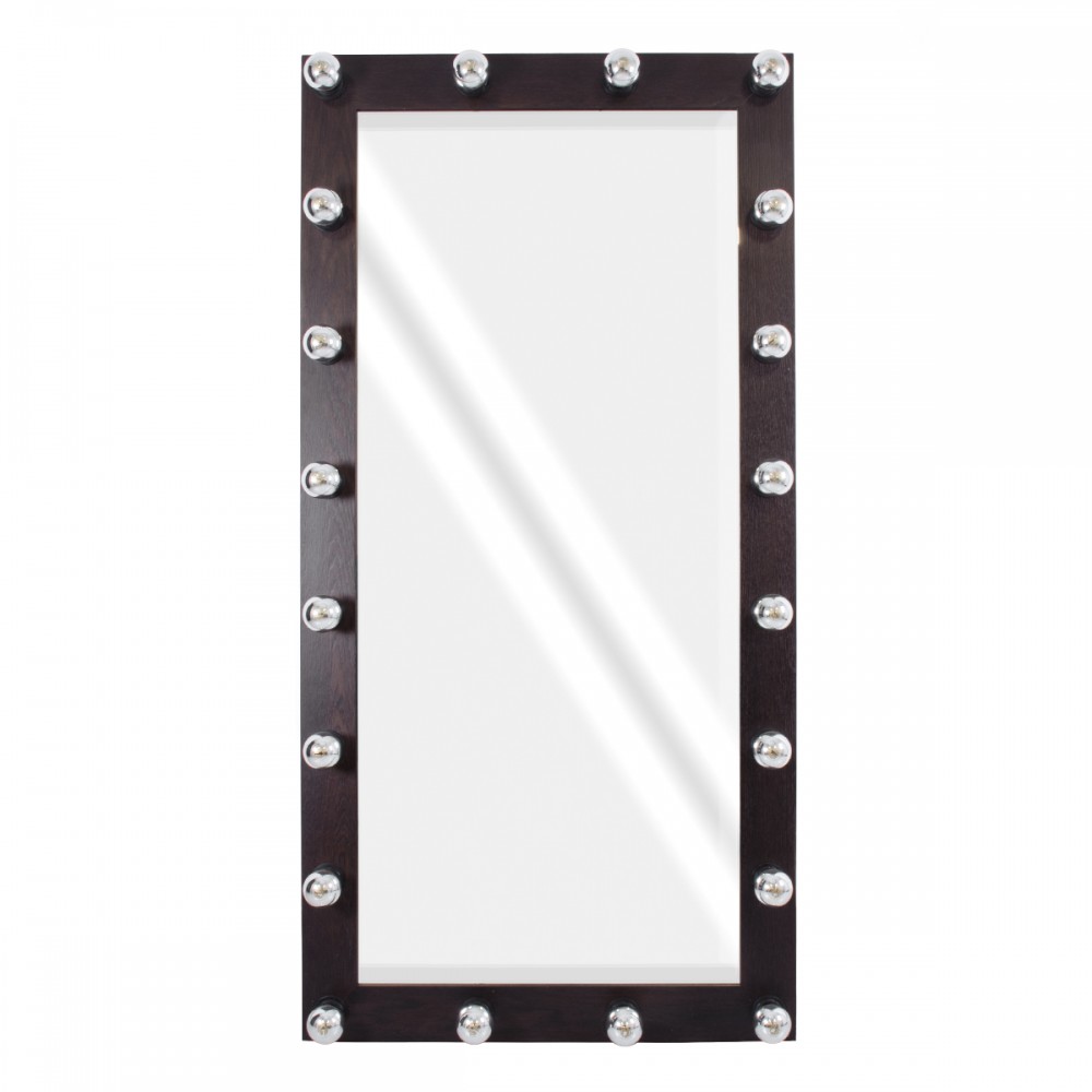 GloboStar® MAKEUP MIRROR-160x80-2 Μοντέρνος Καθρέπτης Μακιγιάζ με Πλαίσιο Φυσικού Ξύλου με Διακόπτη On/Off 20 x E27 AC220-240V - Μ80 x Π7 x Υ160cm - Καφέ Wenge