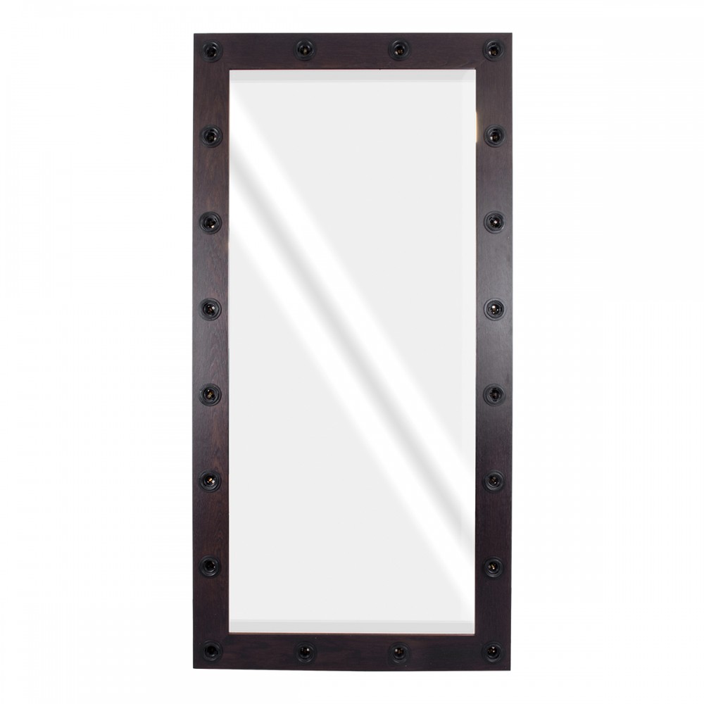 GloboStar® MAKEUP MIRROR-160x80-2 Μοντέρνος Καθρέπτης Μακιγιάζ με Πλαίσιο Φυσικού Ξύλου με Διακόπτη On/Off 20 x E27 AC220-240V - Μ80 x Π7 x Υ160cm - Καφέ Wenge