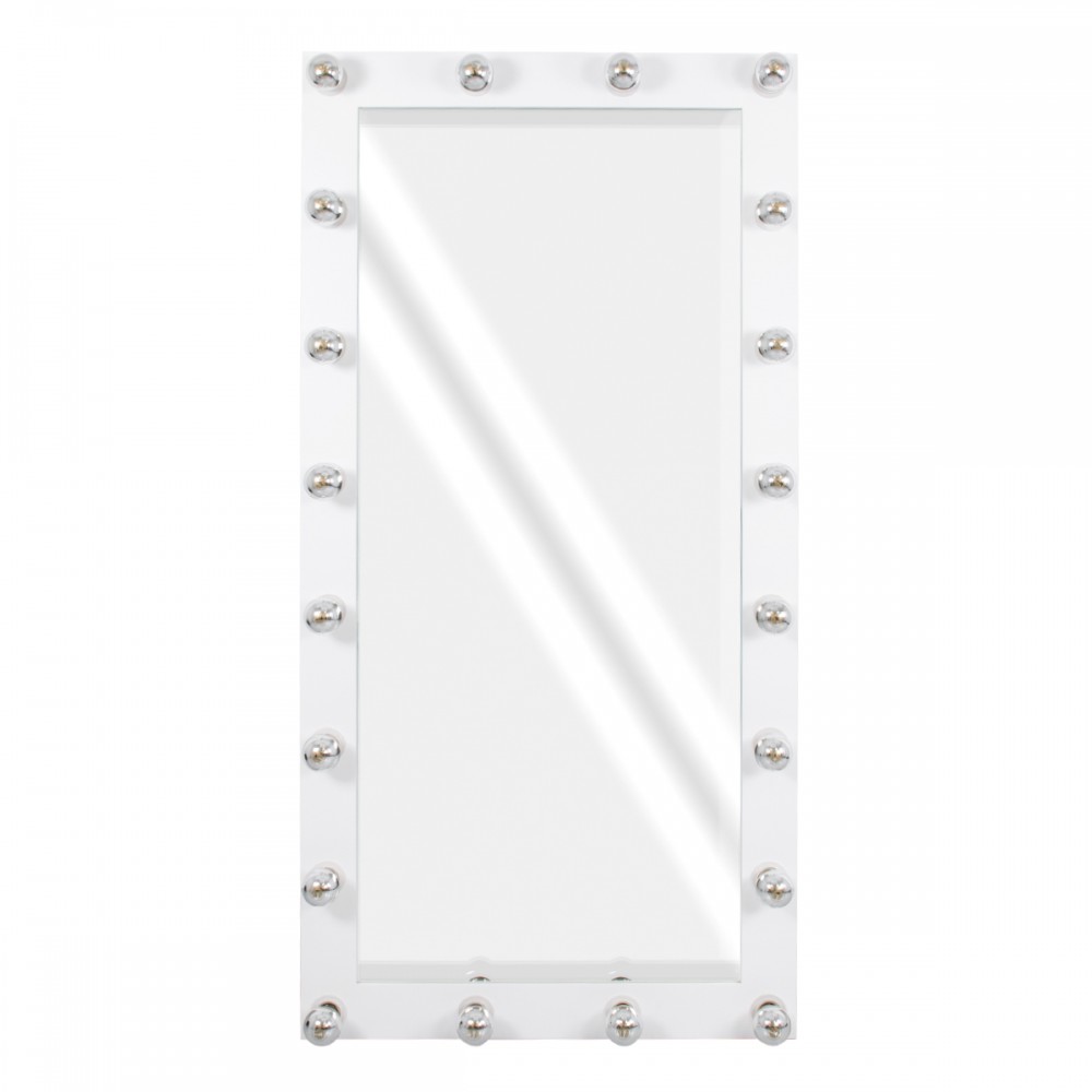 GloboStar® MAKEUP MIRROR-160x80-4 Μοντέρνος Καθρέπτης Μακιγιάζ με Πλαίσιο Φυσικού Ξύλου με Διακόπτη On/Off 20 x E27 AC220-240V - Μ80 x Π7 x Υ160cm - Λευκή Λάκα