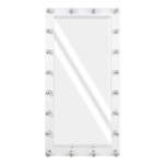 GloboStar® MAKEUP MIRROR-160x80-4 Μοντέρνος Καθρέπτης Μακιγιάζ με Πλαίσιο Φυσικού Ξύλου με Διακόπτη On/Off 20 x E27 AC220-240V - Μ80 x Π7 x Υ160cm - Λευκή Λάκα