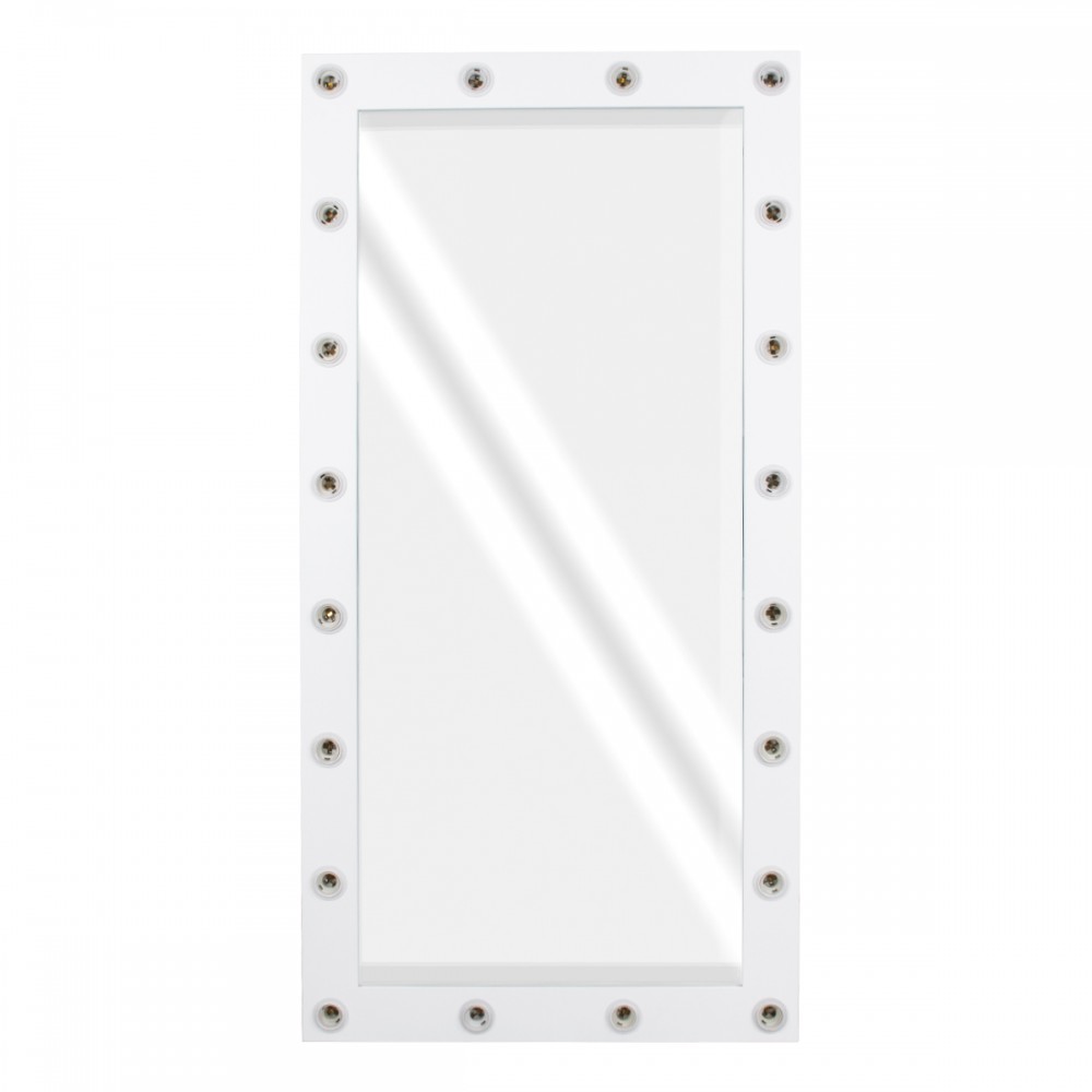GloboStar® MAKEUP MIRROR-160x80-4 Μοντέρνος Καθρέπτης Μακιγιάζ με Πλαίσιο Φυσικού Ξύλου με Διακόπτη On/Off 20 x E27 AC220-240V - Μ80 x Π7 x Υ160cm - Λευκή Λάκα