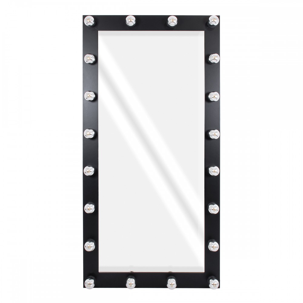 GloboStar® MAKEUP MIRROR-160x80-5 Μοντέρνος Καθρέπτης Μακιγιάζ με Πλαίσιο Φυσικού Ξύλου με Διακόπτη On/Off 20 x E27 AC220-240V - Μ80 x Π7 x Υ160cm - Μαύρος Έβενος