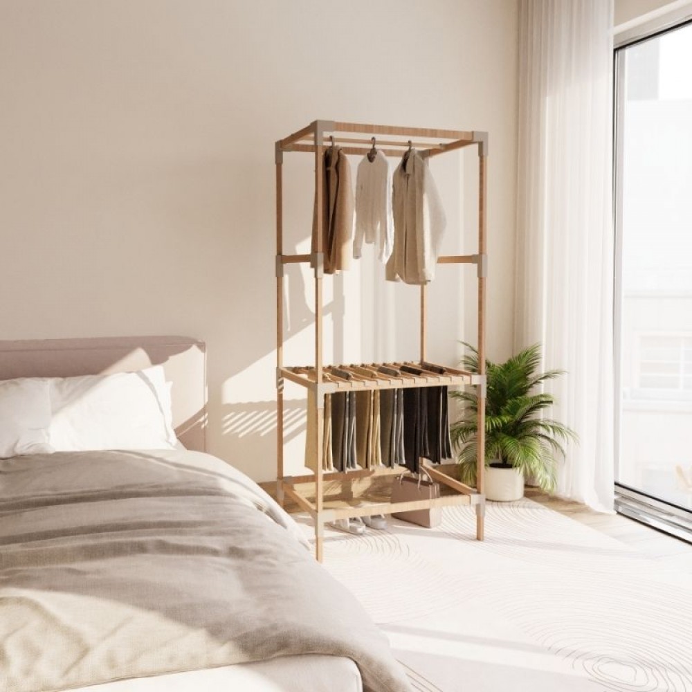 Ντουλάπα ρούχων ανοιχτή - Έπιπλο εισόδου ξύλινο - πλαστικό χρώμα φυσικό - μπεζ 75x46x156εκ.