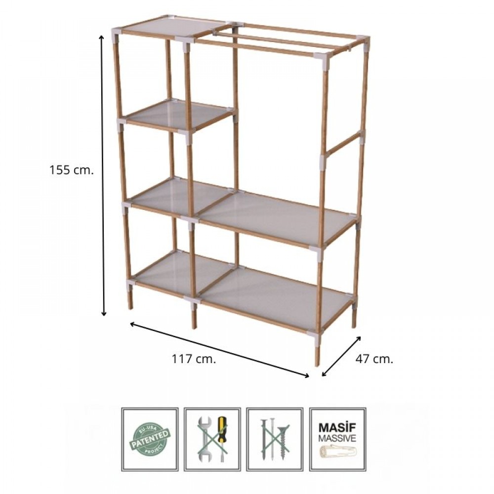 Ντουλάπα ρούχων ανοιχτή - Έπιπλο εισόδου ξύλινο - πλαστικό χρώμα φυσικό - μπεζ 117x47x155εκ.
