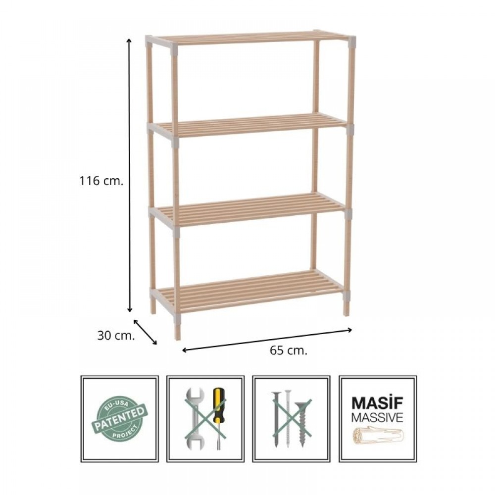 Ραφιέρα δαπέδου ξύλινη - πλαστική χρώμα φυσικό - μπεζ 65x30x116εκ.
