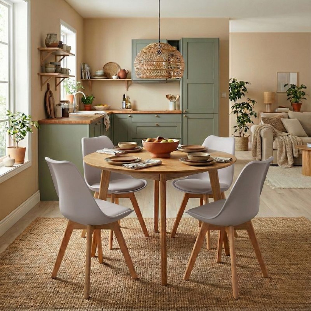 Καρέκλα τραπεζαρίας Viva Megapap PP - PU cappuccino - ξύλινο φυσικό πόδι 48,5x54x80εκ.