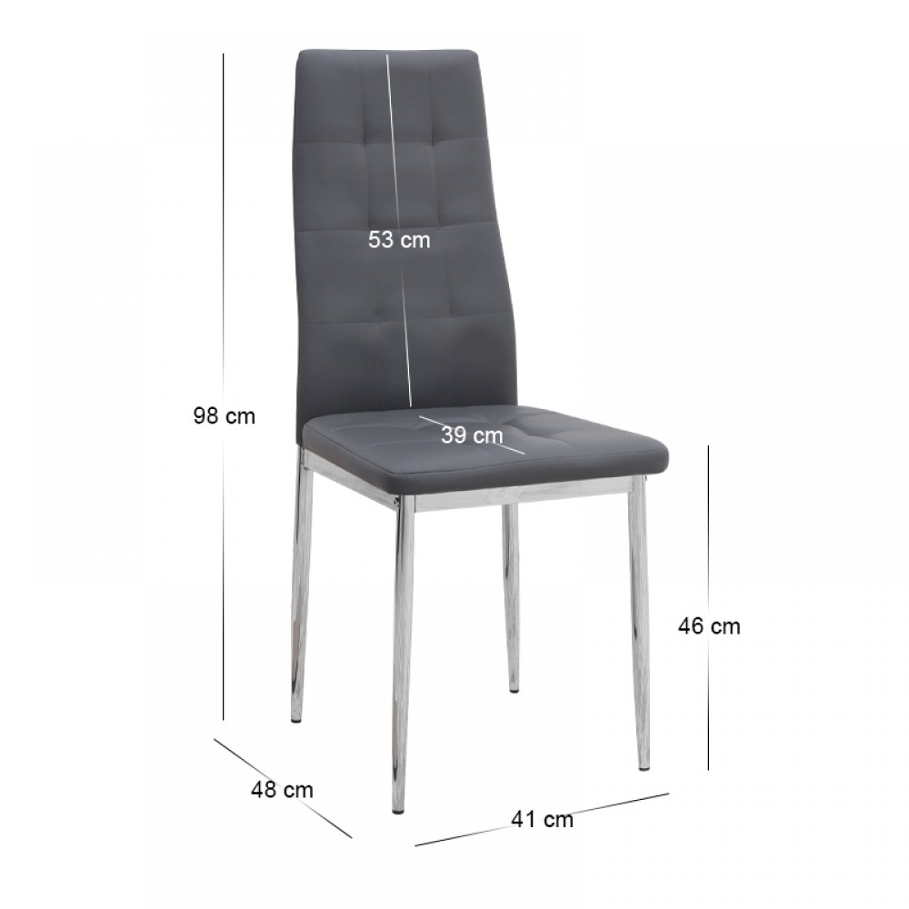 Καρέκλα τραπεζαρίας Rosa Megapap γκρι PU - μεταλλικό πόδι χρωμίου 41x48x98εκ.