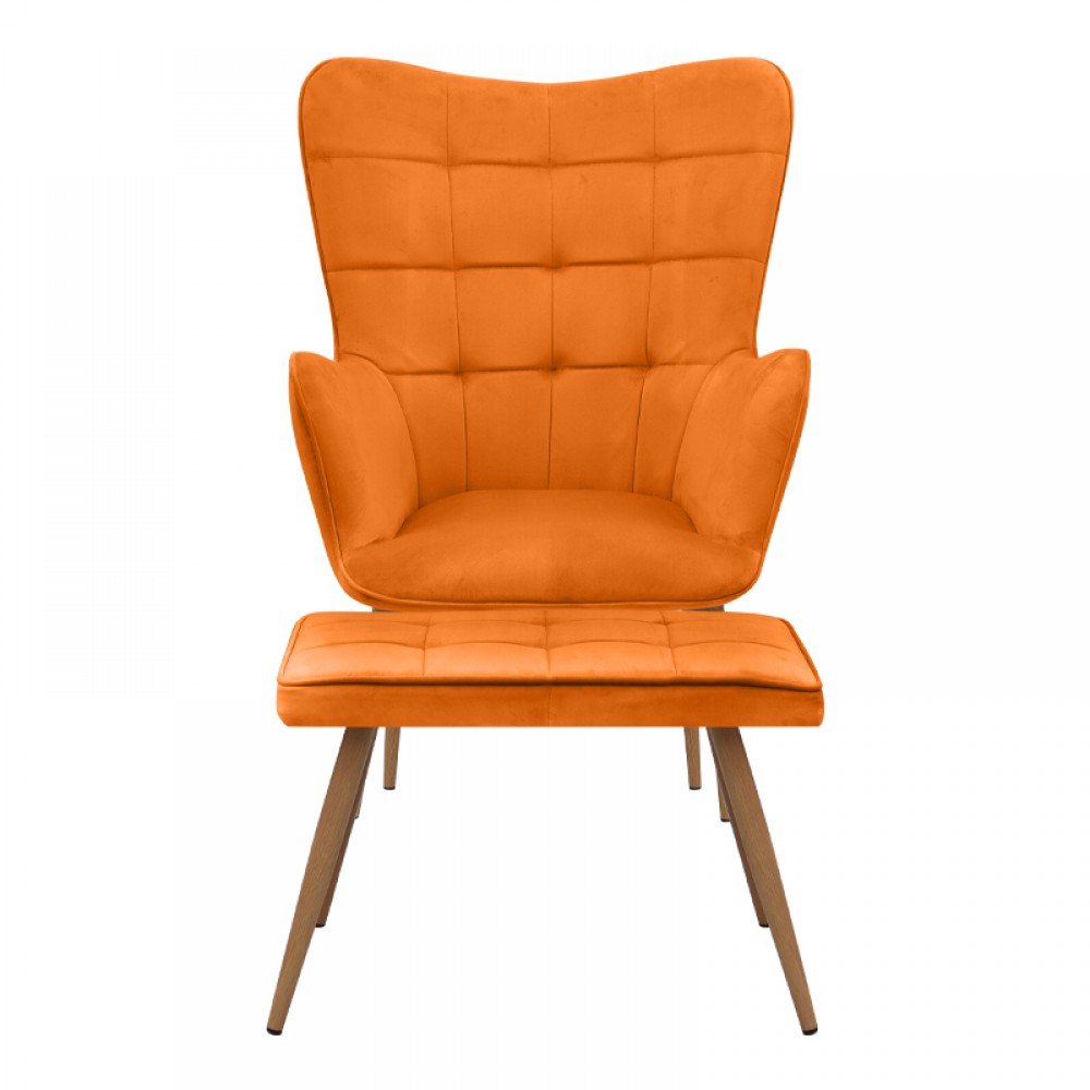 Πολυθρόνα - Μπερζέρα με υποπόδιο Lily Megapap κροκί βελούδο - μεταλλικό πόδι χρώμα φυσικό 70x62x98εκ.