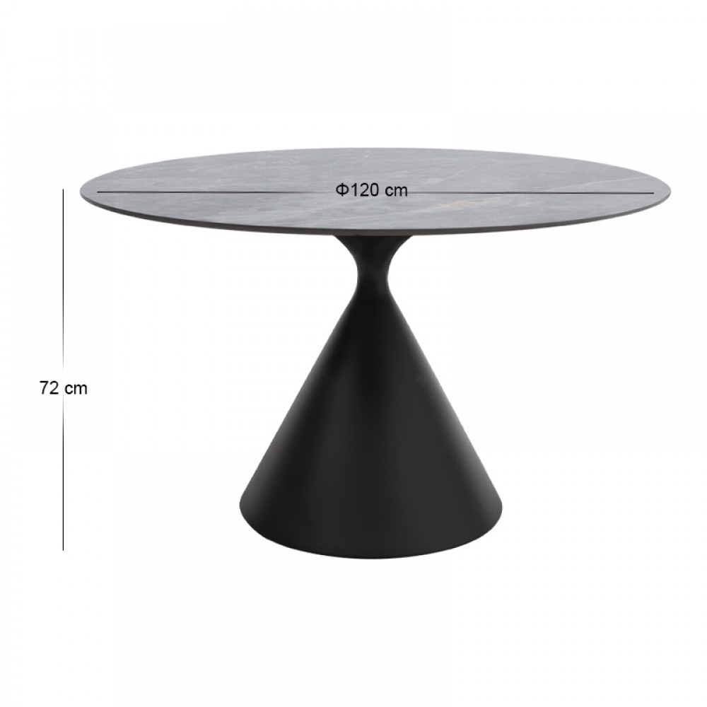 Τραπέζι Logan Megapap sintered stone - μέταλλο χρώμα γκρι εφέ μαρμάρου - μαύρο Ø120x72εκ.