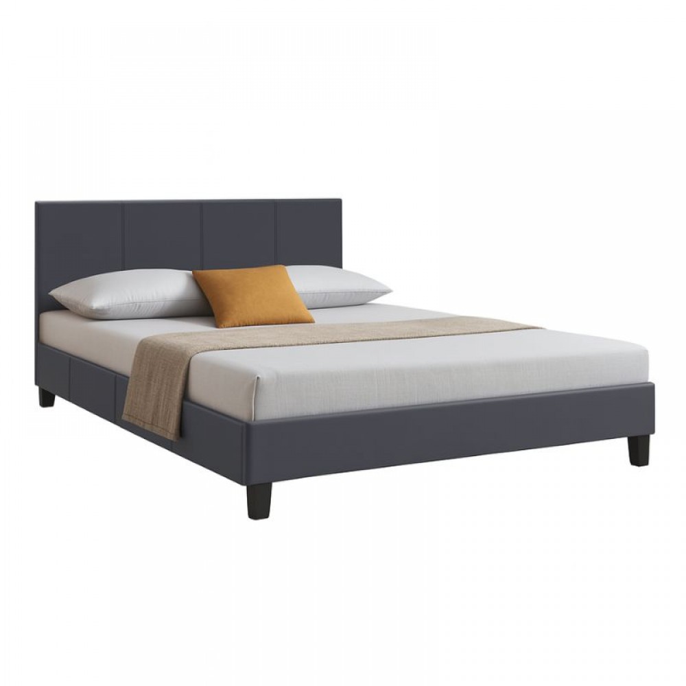 Κρεβάτι Flat Megapap από τεχνόδερμα χρώμα μαύρο ματ 150x200εκ.
