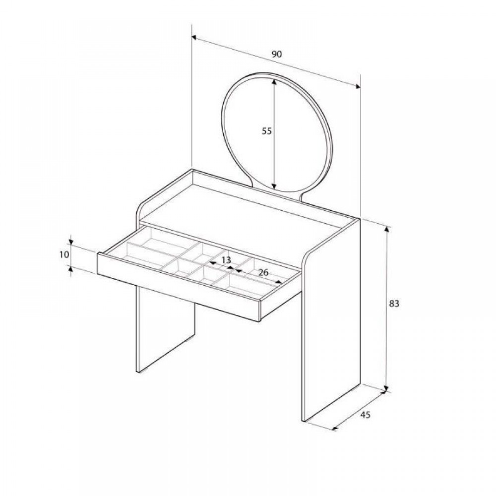 Τουαλέτα με καθρέπτη Curve Megapap χρώμα λευκό 90x47x142εκ.