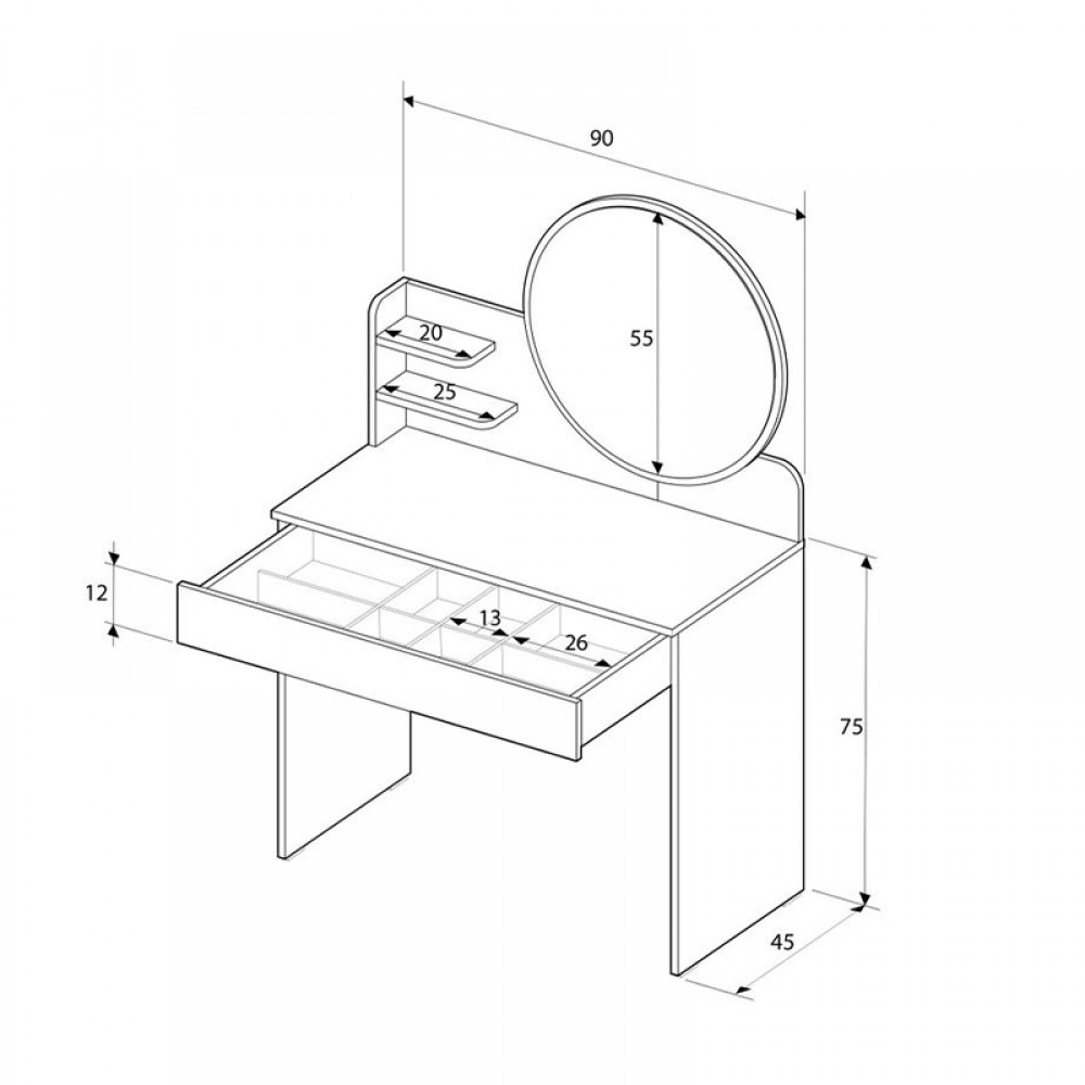 Τουαλέτα με καθρέπτη Dior Megapap χρώμα λευκό 90x45x138εκ.