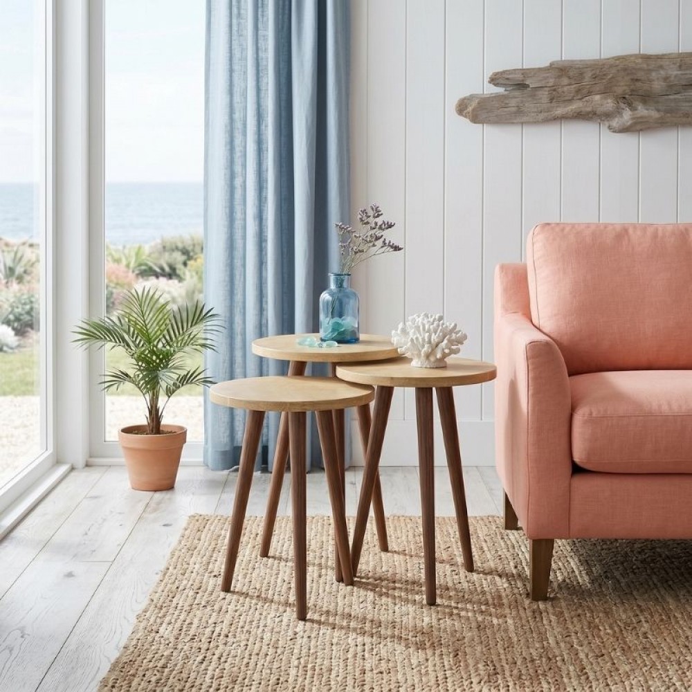 Τραπεζάκι βοηθητικό σετ 3 τμχ Cruz Megapap χρώμα sapphire oak Ø33x46εκ.