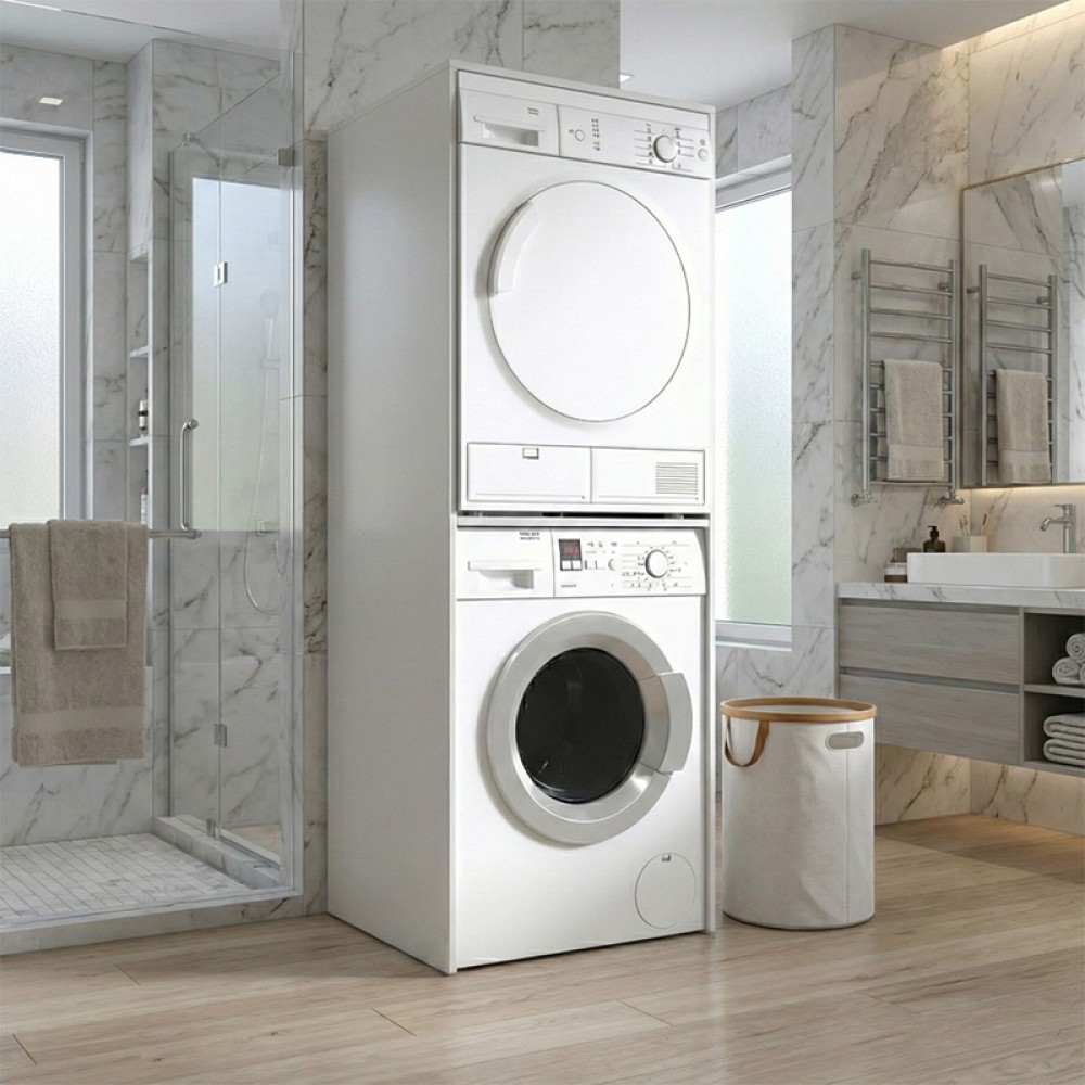 Έπιπλο πλυντηρίου - στεγνωτηρίου Evgenia Megapap χρώμα λευκό 70x60x180εκ.