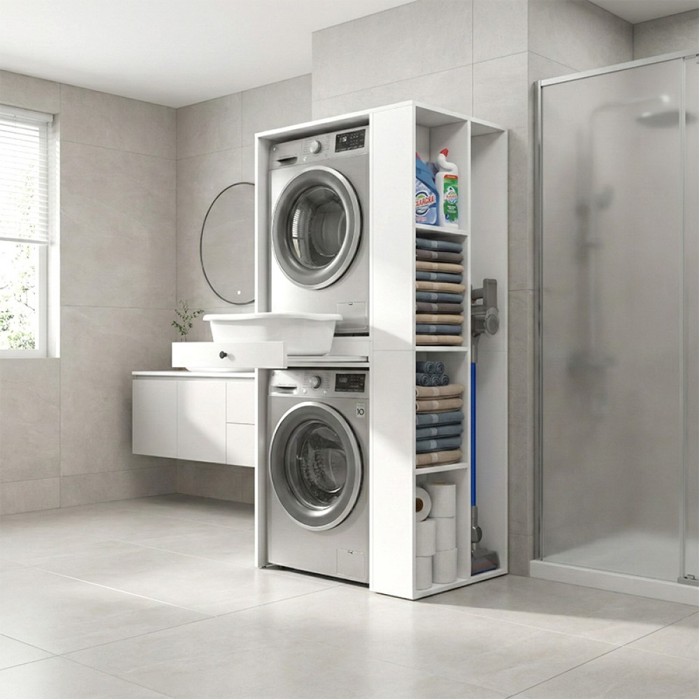 Έπιπλο πλυντηρίου - στεγνωτηρίου Bace Megapap χρώμα λευκό 90x60x187εκ.