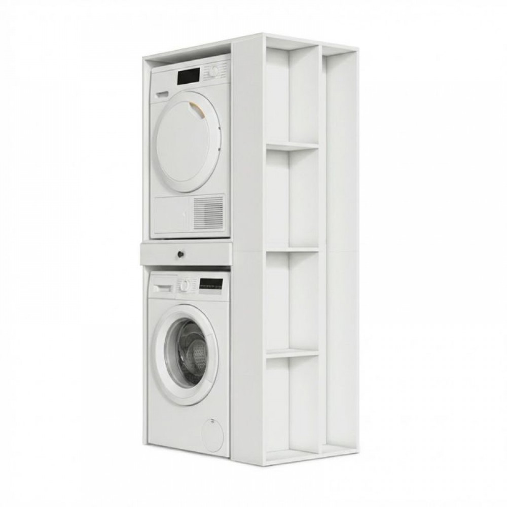 Έπιπλο πλυντηρίου - στεγνωτηρίου Bace Megapap χρώμα λευκό 90x60x187εκ.