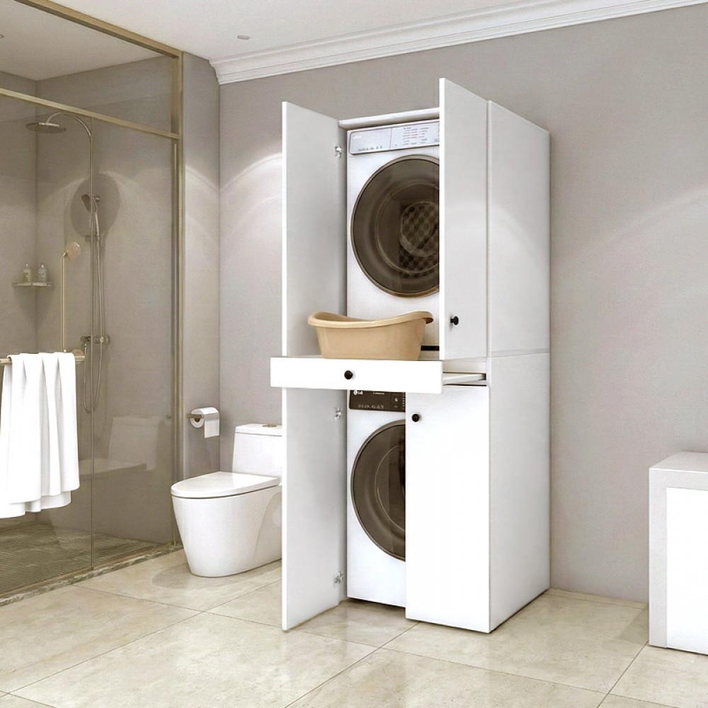 Έπιπλο πλυντηρίου - στεγνωτηρίου Kindi Megapap χρώμα λευκό 70x60x187εκ.