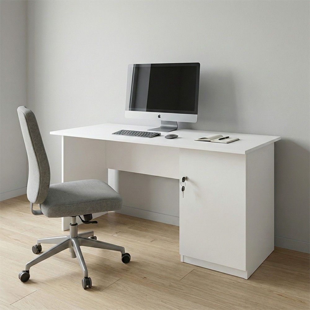 Γραφείο εργασίας με κλειδαριά Moto Megapap χρώμα λευκό 150x80x75εκ.