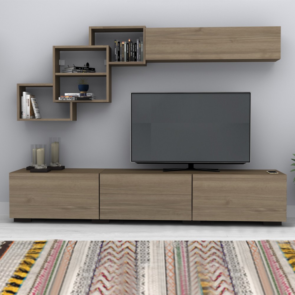 Σύνθεση τηλεόρασης Free Megapap χρώμα καρυδί 210x35x38εκ.