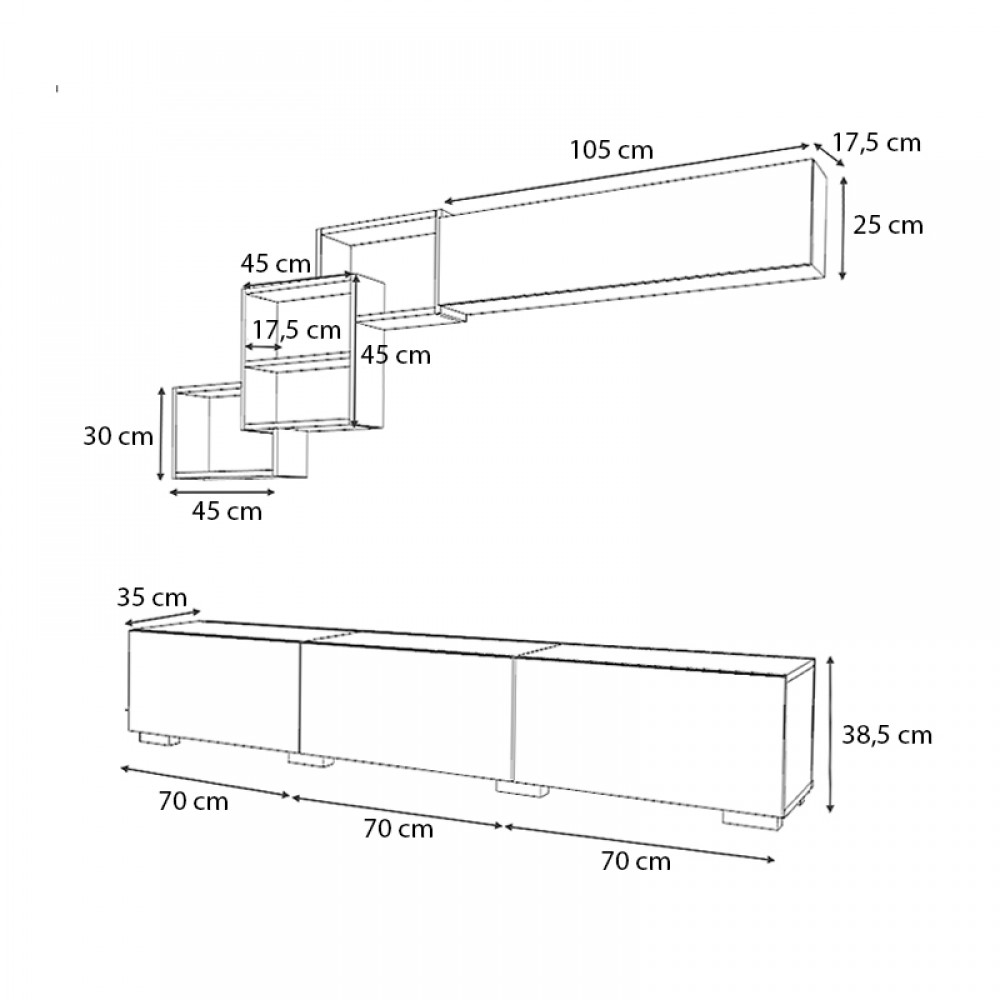 Σύνθεση τηλεόρασης Free Megapap χρώμα καρυδί 210x35x38εκ.